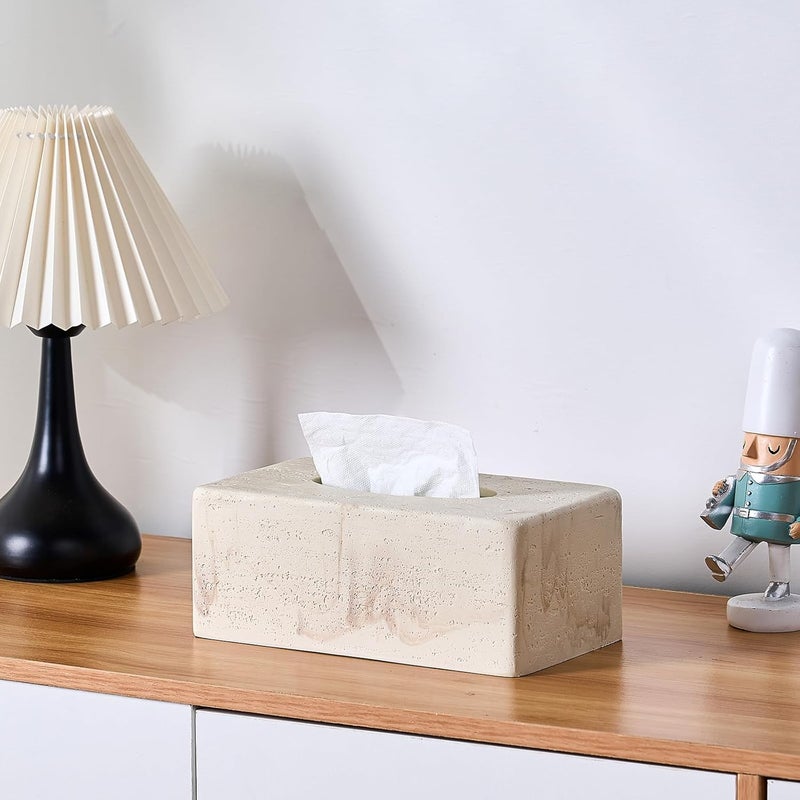 Polytree Natural Travertine Textures Tissue Box Cover Rectangular (Only Suitable for Standard Sized Tissue Box) for Decor,Resin Tissue Box for Bathroom Countertop,Bedside,Office（Made of Resin, Height of 4 in - Image 4